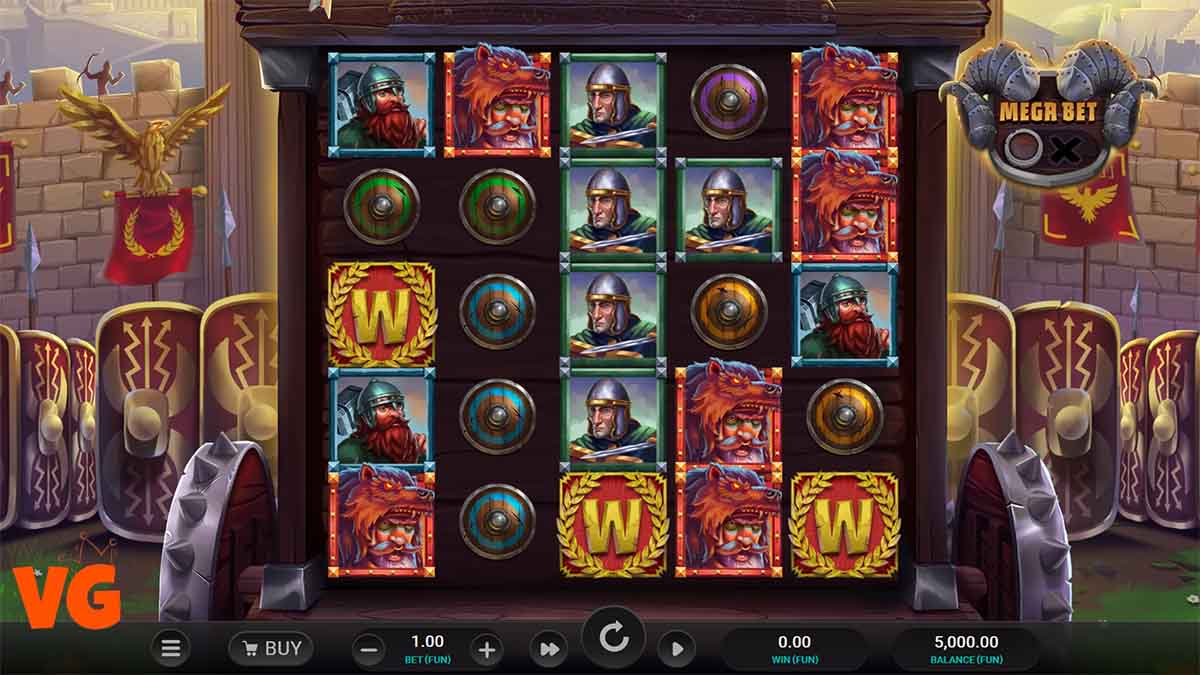 Roman Rivals Blood and Sand slot game by Relax Gaming, base game view