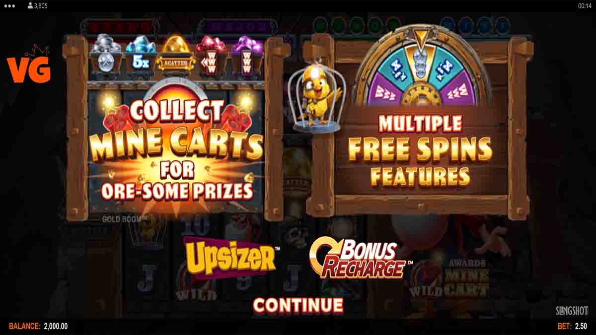 Gold Boom slot game by Slingshot Studios, base game view