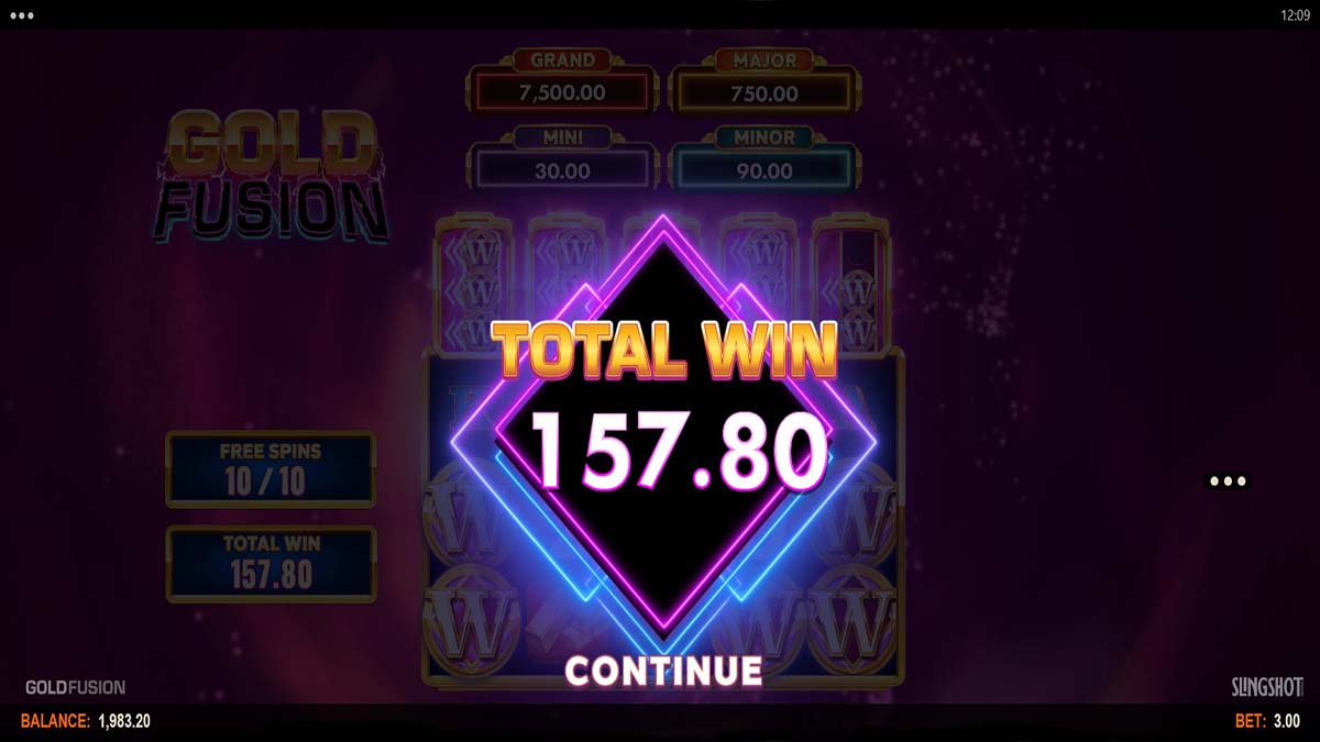 Gold Fusion slot game by Slingshot Studios, 157.80 total win