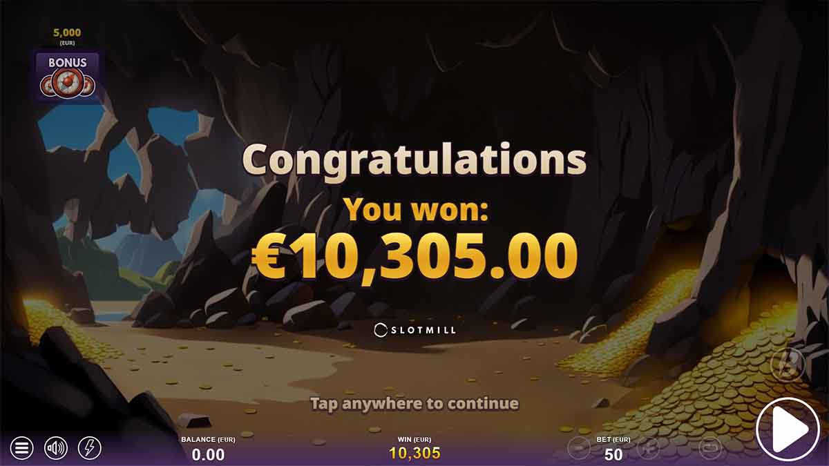 Coins and Cannons slot game by Slotmill featuring Total Win of €10,305