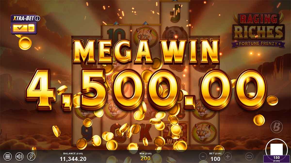 Raging Riches slot game by Slotmill, €4,500 Mega win