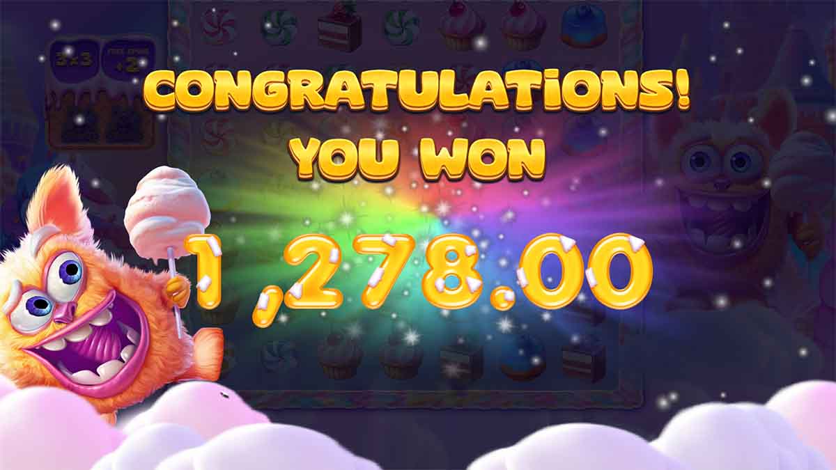 Big Sugar Bonanza slot game by Stakelogic, showing Total Win of 1,278.00