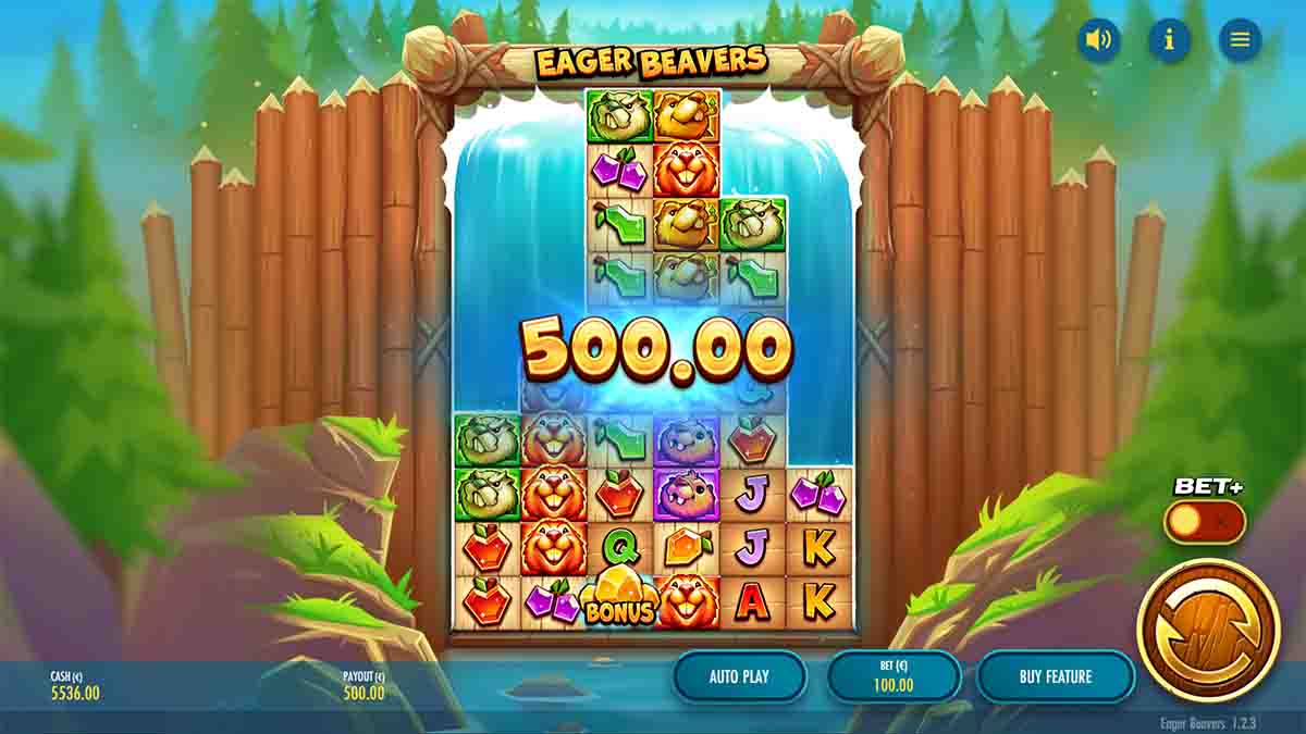 Eager Beavers slot game by Thunderkick, Win €500