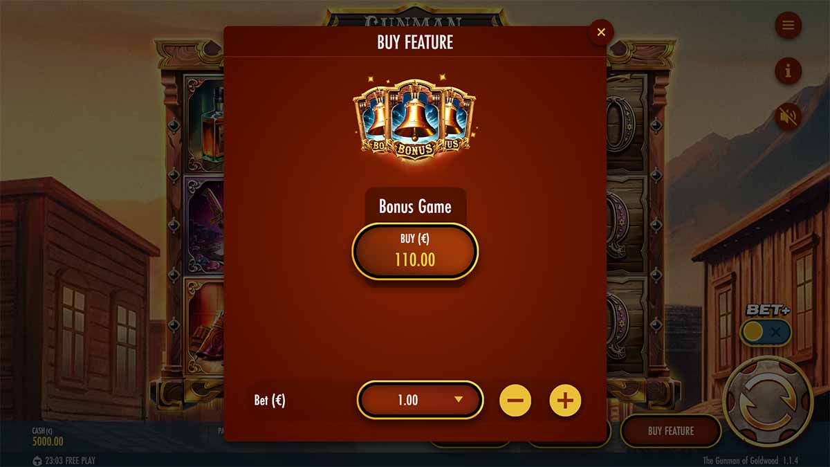 The Gunman of Goldwood slot game by Thunderkick showing Buy Feature