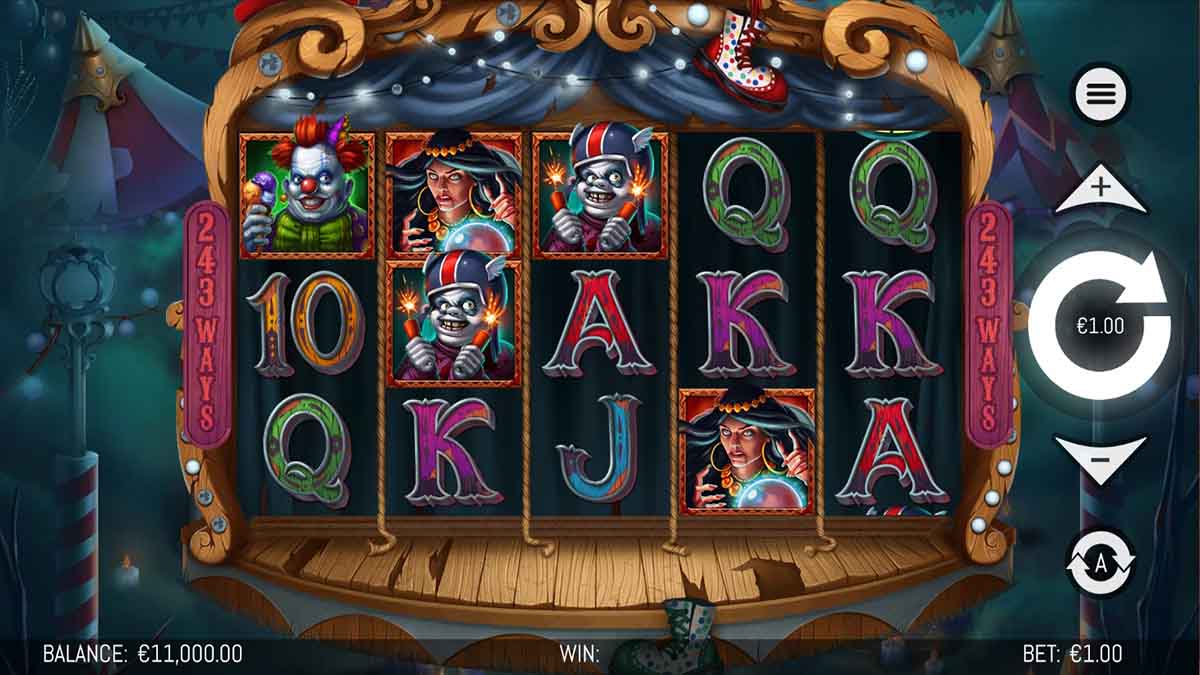 Big Top Terror slot game by Yggdrasil, base game view