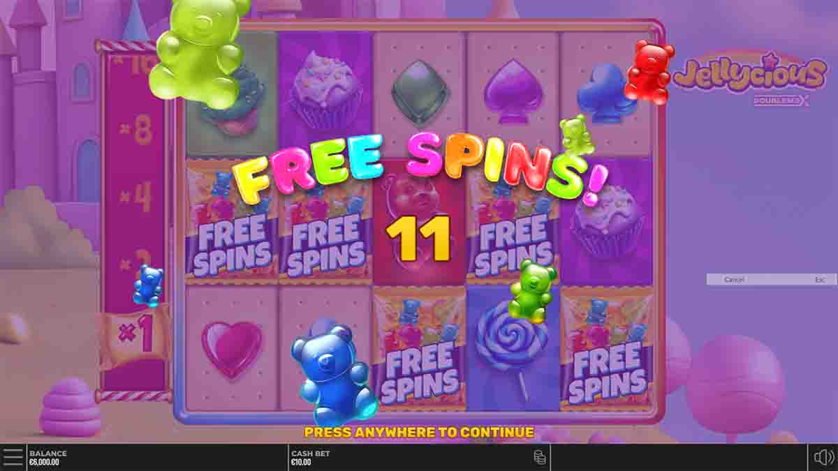 Jellycious DoubleMax slot game by Yggdrasil Gaming, 11 Free Spins