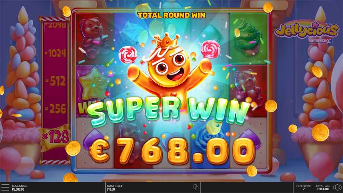 Jellycious DoubleMax slot game by Yggdrasil Gaming,  Super Win €768